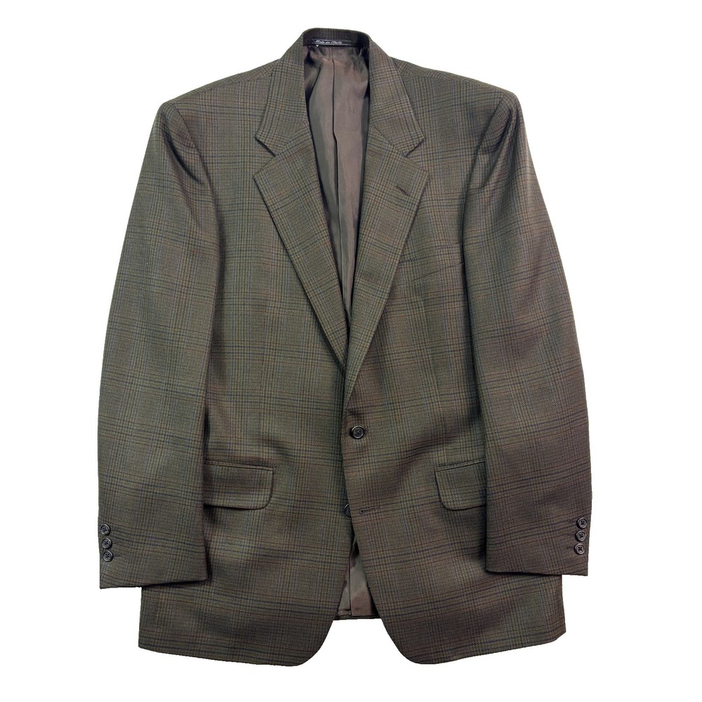 vtg Corneliani Italy 40L Green Brown Plaid Blazer Jacket Sport Suit Coat Wool